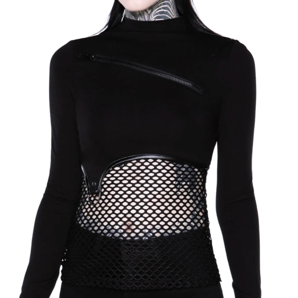 Killstar Sexy Sindi Black Fishnet Zipper Top XL NWT